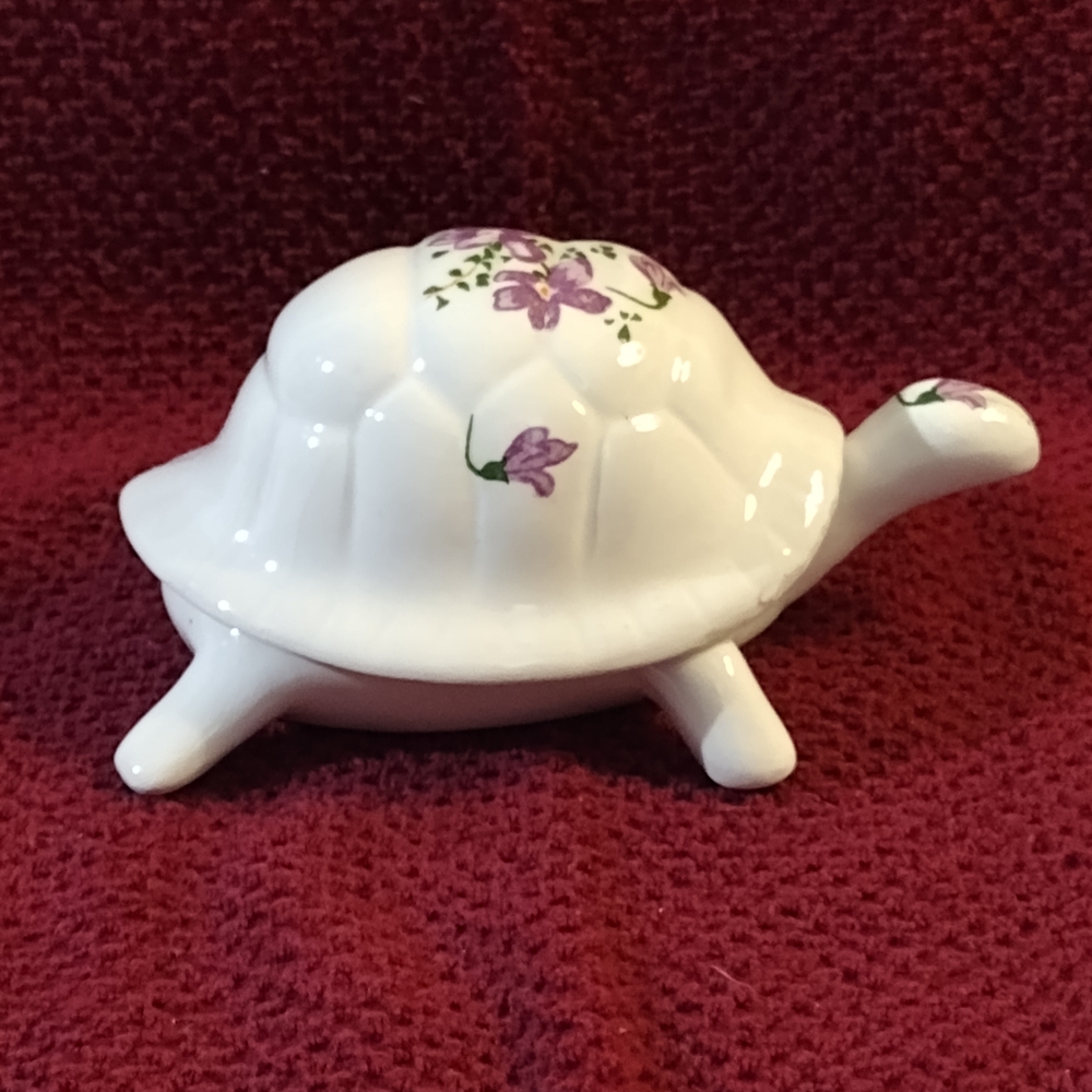 Floral Ceramic Turtle Trinket Box